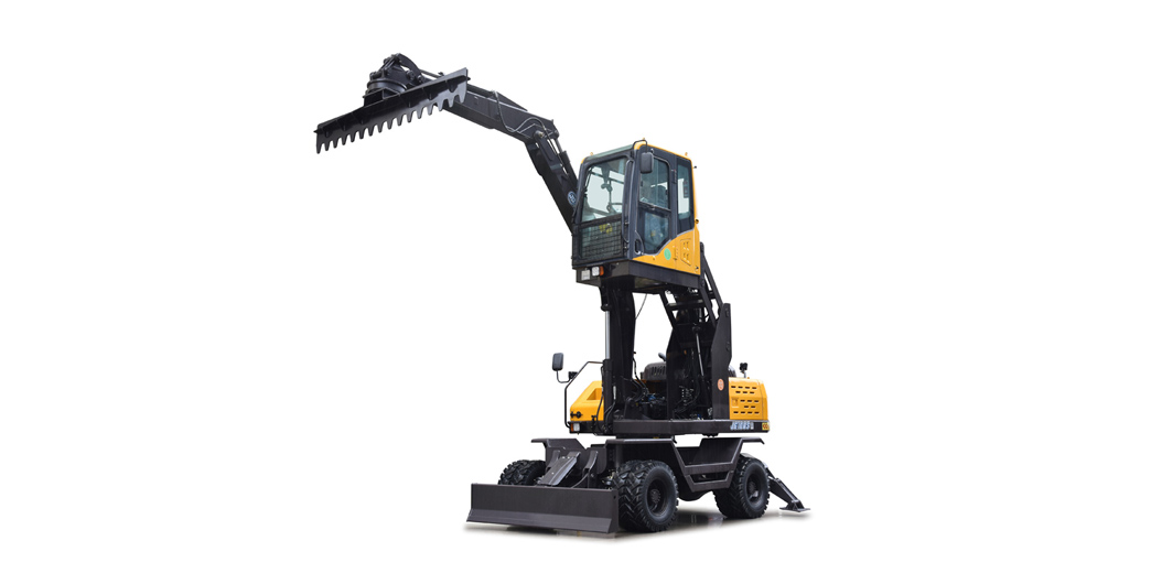 7.6 tons wheel type excavator with material leveling machine